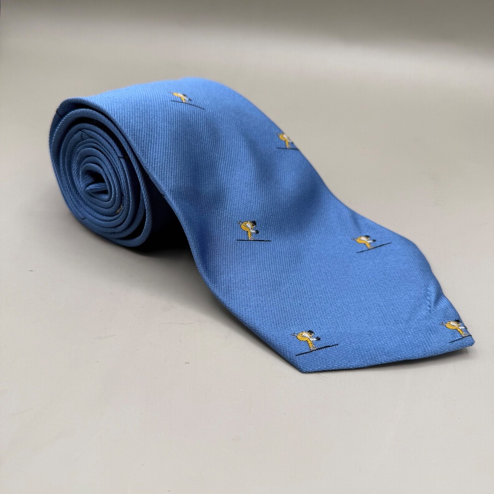 J.Crew Silk Tie Mens 4" Wide 58" Long Skier Motif Embroidered Necktie Light Blue